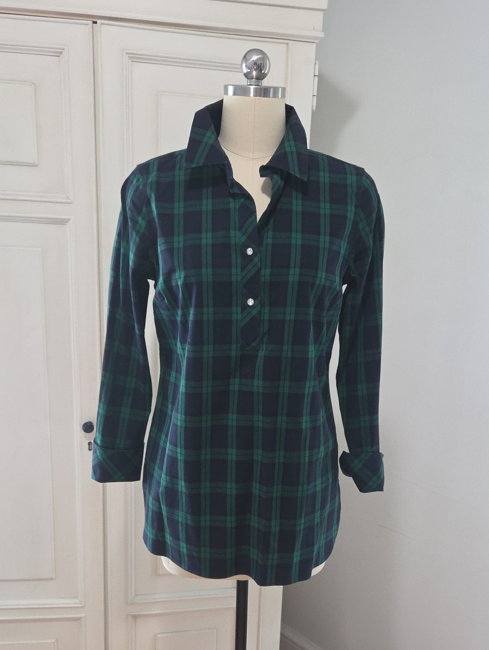 Talbots Green and Navy Plaid Button-Down Shirt
